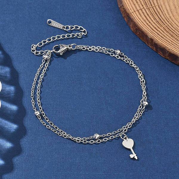 304 Stainless Steel Key Charm Chain Bracelets