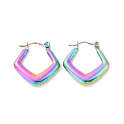 Ion Plating(IP) Rainbow Color 304 Stainless Steel Rhombus Hoop Earrings for Women