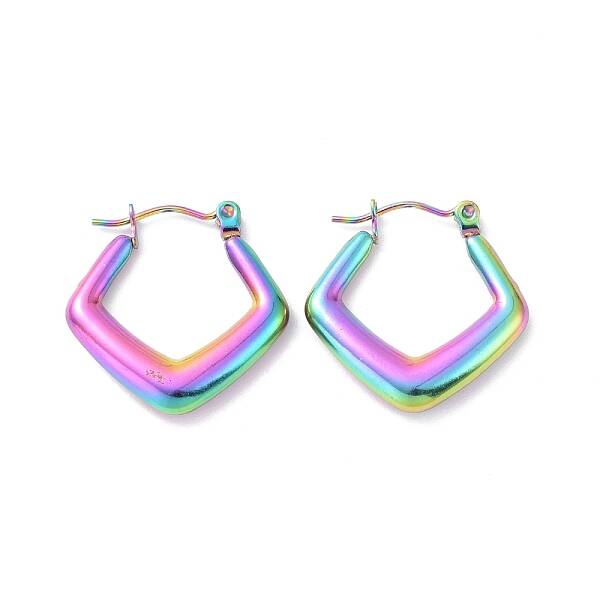 Ion Plating(IP) Rainbow Color 304 Stainless Steel Rhombus Hoop Earrings for Women