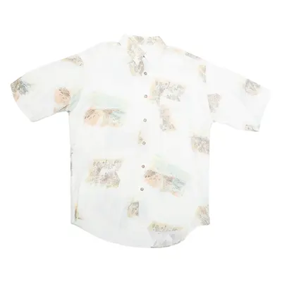 COLDOR Mens Shirt White Viscose Crazy Pattern L