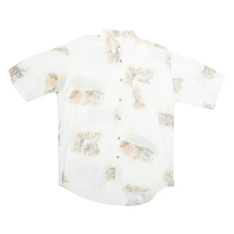 COLDOR Mens Shirt White Viscose Crazy Pattern L