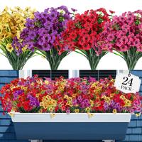 Artificial Flowers (24 Bundles), UV Resistant Fake Bouquets for Indoor & Outdoor Decor, Garden, Porch, Wedding, Party