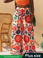 【Plus Size】 All Over Print Wide Leg Pants, Boho Casual Pants for All Seasons, Women's Bottoms for Vacation Holiday, Women...