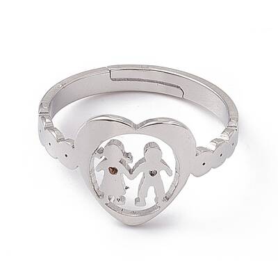 Non-Tarnish 201 Stainless Steel Heart with Lovers Adjustable Ring for Valentine's Day