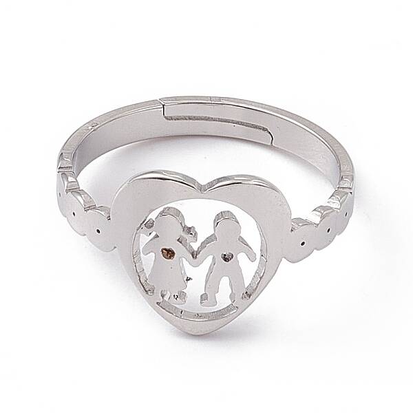 Non-Tarnish 201 Stainless Steel Heart with Lovers Adjustable Ring for Valentine's Day