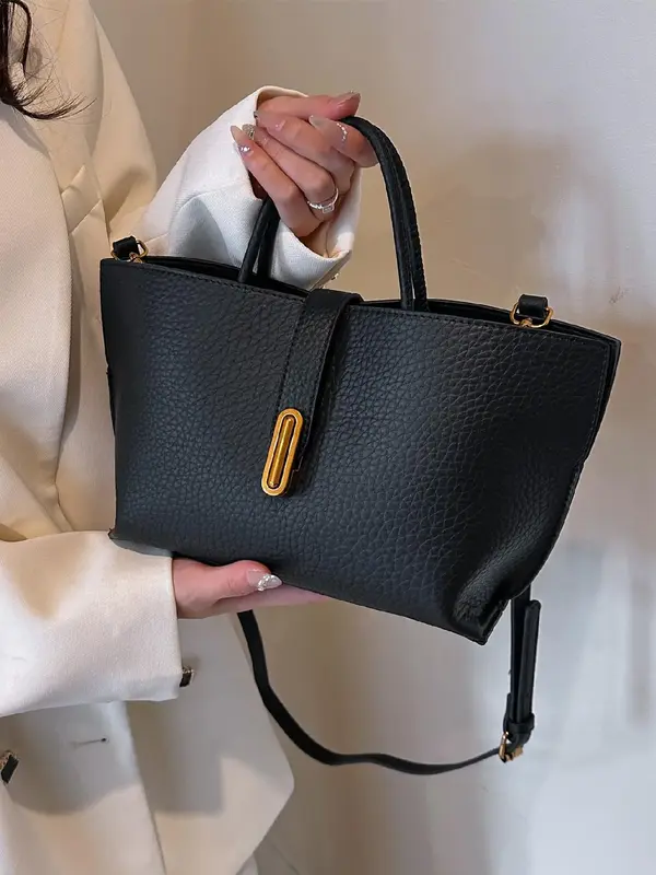 Women's Simple Plain Color Handbag, Fashionable Pu Leather Zipper Shoulder Bag for Daily Commute, Casual Trendy Versatile Hig...