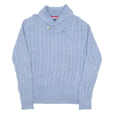 TOMMY HILFIGER Mens Jumper Blue Roll Neck Cable Knit M