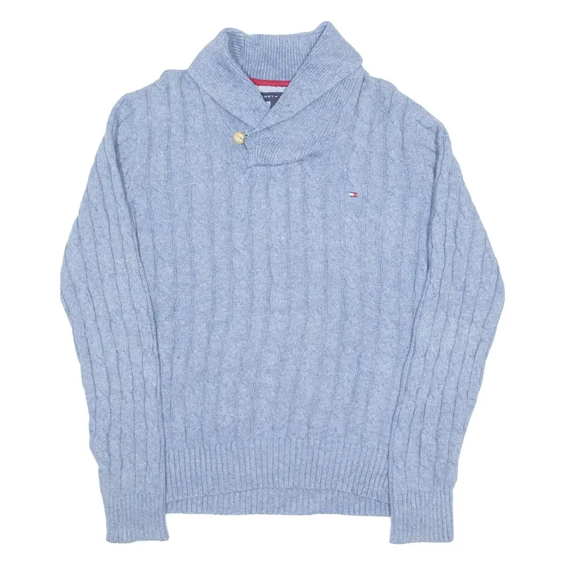TOMMY HILFIGER Mens Jumper Blue Roll Neck Cable Knit M