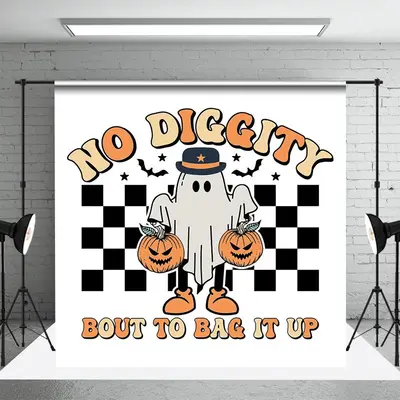 No Diggity Bout To Bag It Up Ghost Halloween Backdrop