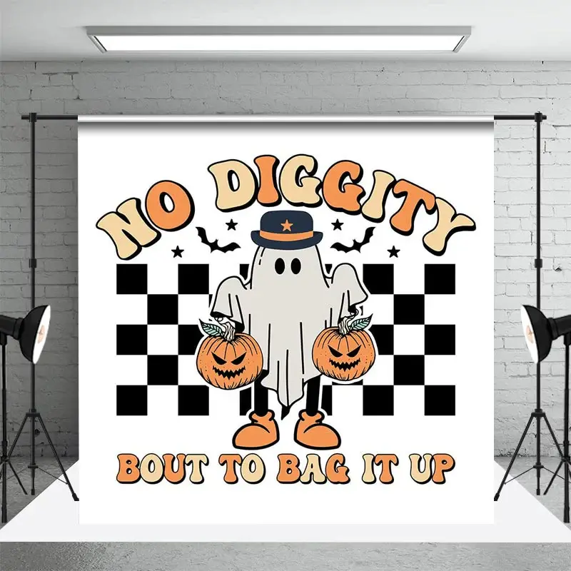 No Diggity Bout To Bag It Up Ghost Halloween Backdrop