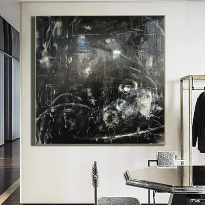 Oversized Black Abstract Painting On Canvas Oil Acrylic Artwork Modern Wall Decor | FOLLOW THE WHITE RABBIT