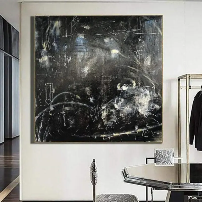 Oversized Black Abstract Painting On Canvas Oil Acrylic Artwork Modern Wall Decor | FOLLOW THE WHITE RABBIT
