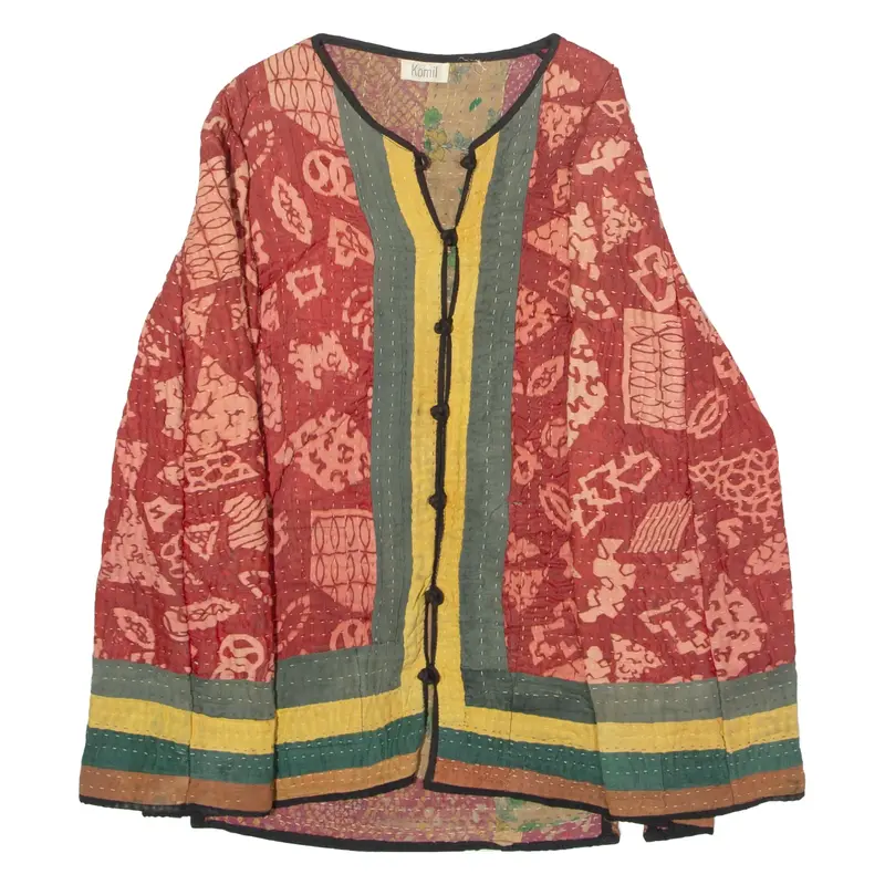 KOMIL Womens Jacket Red 90s Crazy Pattern M