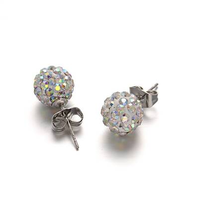 Polymer Clay Rhinestone Ball Stud Earrings