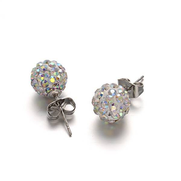 Polymer Clay Rhinestone Ball Stud Earrings