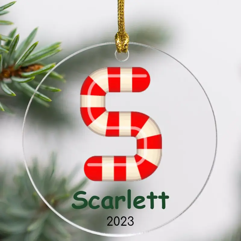 Personalized Candy Cane Alphabet Christmas Ornament - Acrylic