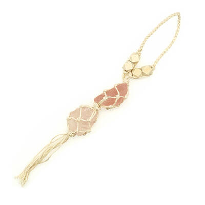 Double Natural Rose Quartz Tassel Pendant Decoration
