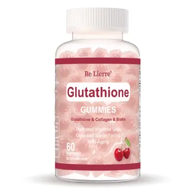 Re Lierre Foods Supplements, Glutathione 400 mg, WithCOLLAGEN & BIOTIN, Free RadicalNeutralizer, 60 Fruity Gummy Candy