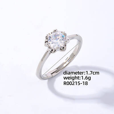 Flat Round Platinum Brass Adjustable Ring with Cubic Zirconia