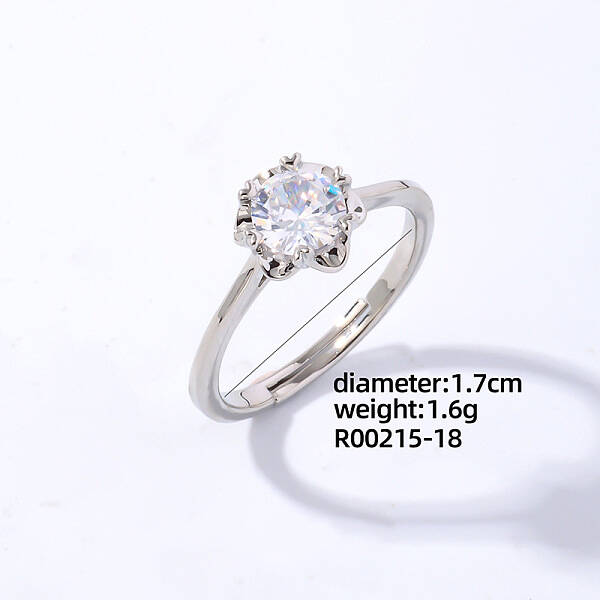 Flat Round Platinum Brass Adjustable Ring with Cubic Zirconia