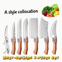 7-piece professional chef's knife set, handmade forged stainless steel knives, including a boning knife, slicing knife, fish ...