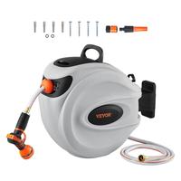 VEVOR Retractable Hose Reel, Max 130 FT Garden Water Hose Reel with 9-Pattern Nozzle, 180° Swivel Bracket Wall-Mounted, Auto...