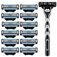 Men's 3-layer Razor Blade, 1 Set Manual Razor Holder & 12 Blades, Universal Manual Razor, Shaving Knife for Men, Men's Care P...