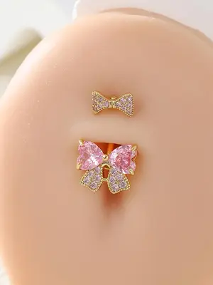 Rhinestone Bow & Butterfly Decor Belly Button Nail, Women Belly Piercing Body Jewelry for Evening Party, Belly Button Accesso...
