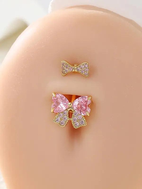 Rhinestone Bow & Butterfly Decor Belly Button Nail, Women Belly Piercing Body Jewelry for Evening Party, Belly Button Accesso...