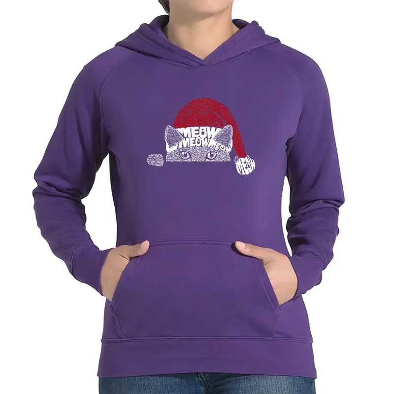 Christmas Peeking Cat - Women's Word Art Hooded Sweatshirt - Pink - XXXX-Large