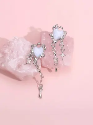 Women's 1 Pair Irregular Star & Water Drop Shaped Tassel Dangle Earrings, Elegant Fashion Zinc Alloy Jewelry For Evening Part...