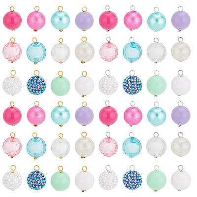 48Pcs 24 Style Resin Rhinestone & Acrylic Round Ball Charms DIY Jewelry Making Finding Kit