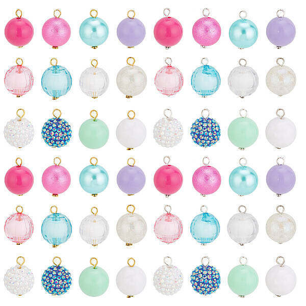 48Pcs 24 Style Resin Rhinestone & Acrylic Round Ball Charms DIY Jewelry Making Finding Kit