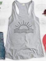 Women's Sun Print Round Neck Tank Top, Casual Sleeveless Top for Summer, Ladies Clothes for Daily Wear