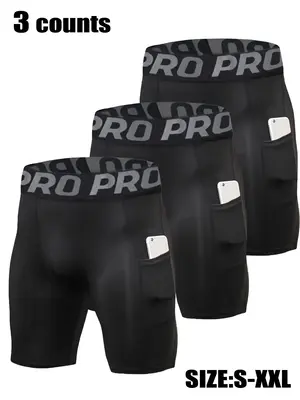 Men's Letter Tape Seamless Pocket Compression Shorts, Breathable Skin Friendly Tight Fitting Panties for All Seasons, Quick-d...