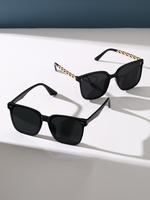 Unisex Street Trend Minimalist Square Frame Sunglasses (2 Pairs), Trendy All-match Black Sunglasses, Fashionable Thin Sunglas...