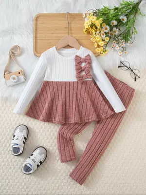 2-piece fashion autumn/winter set for infants and toddlers with bow-tie detailing, long sleeves and long trousers cute elegan...