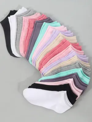Women's Solid Ankle Socks, National Day Offers, Low Cut Comfy Breathable Anklets for Women, Multipack Simple Socks for Dai...