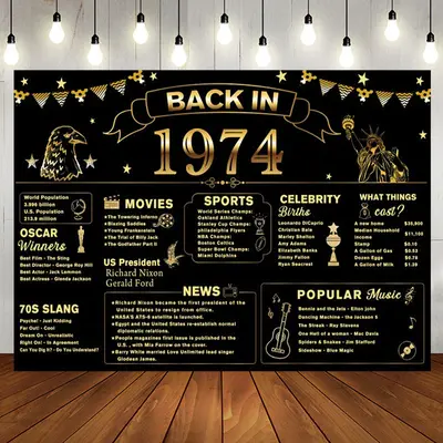 Back In 1974 Gold Star Black 50th Birthday Backdrop - Aperturee