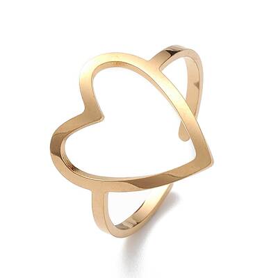 Hollow Out Heart 304 Stainless Steel Open Cuff Ring for Women