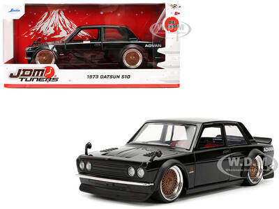1973 Datsun 510 Black with Gold Wheels JDM Tuners Series 1/24 Diecast Model Car by Jada