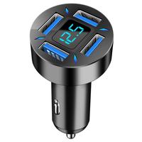 Intelligent Car Charger, 1 Count 4 Ports Real Time Voltage Monitoring Digital Display Power Adapter, Professional 4 in 1 Car...