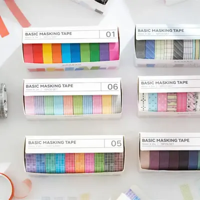 Washi Tape Set, 10 Rolls/box Colorful Grid Pattern Washi Tape, DIY Decorative Tape for Scrapbooking, Journaling, Gift Wrappin...