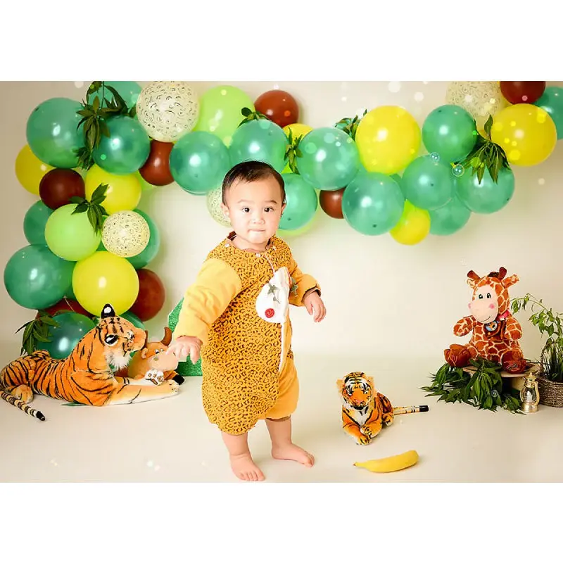 Cute Animal Dolls Beige 1st Birthday Portrait Backdrop - Aperturee