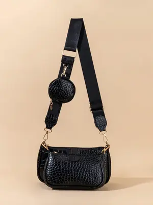 3pcs/set Women's Elegant Crocodile Embosses Crossbody Bag & Coin Purse & Clutch Bag, Casual Trendy Crossbody Bag, Fashionable...