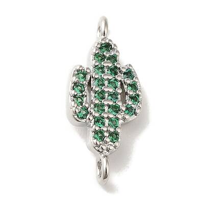 Rack Plating Brass Micro Pave Green Cubic Zirconia Cactus Connector Links