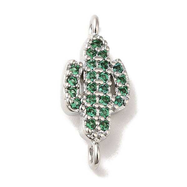 Rack Plating Brass Micro Pave Green Cubic Zirconia Cactus Connector Links