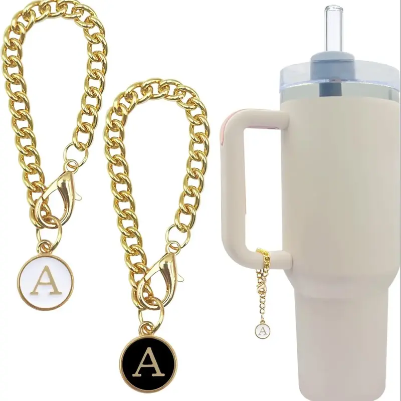 Letter Charm Accessories for Tumbler Cup, 2 Counts Stainless Steel Initial Letter Chain with Chain, Drinkware Accessories for...