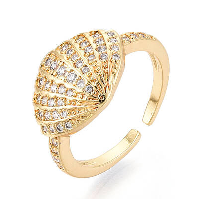 Brass Micro Pave Cubic Zirconia Adjustable Open Cuff Rings for Women