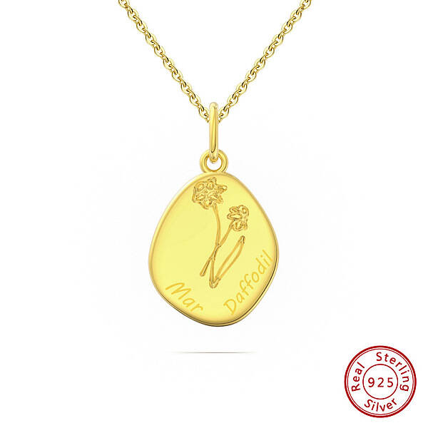 Birth Flower Style 925 Sterling Silver Pendant Necklaces